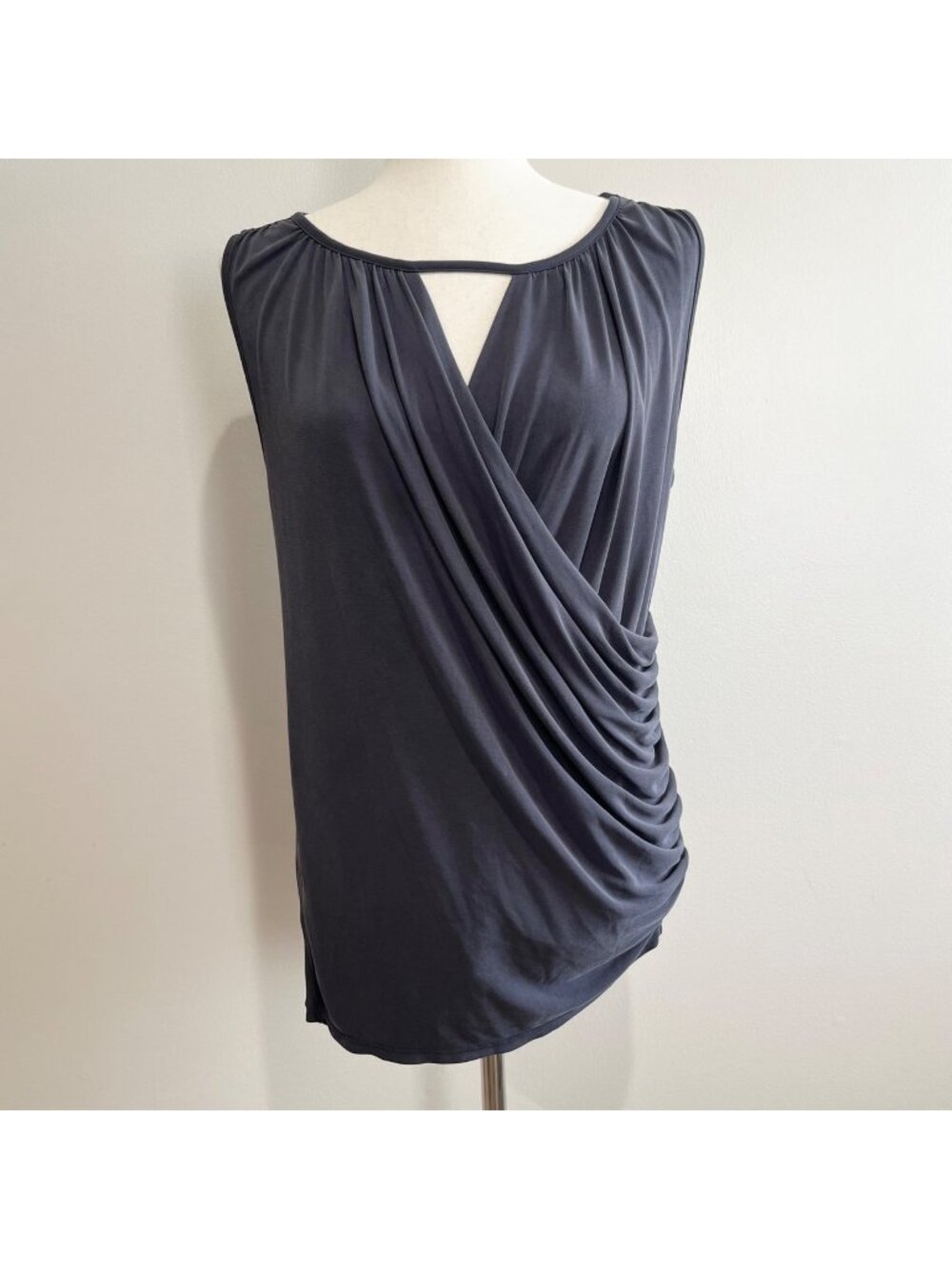 Anthropologie Deletta Ruched Wrap Blouse Womens M Gray Sleeveless Modal Blend